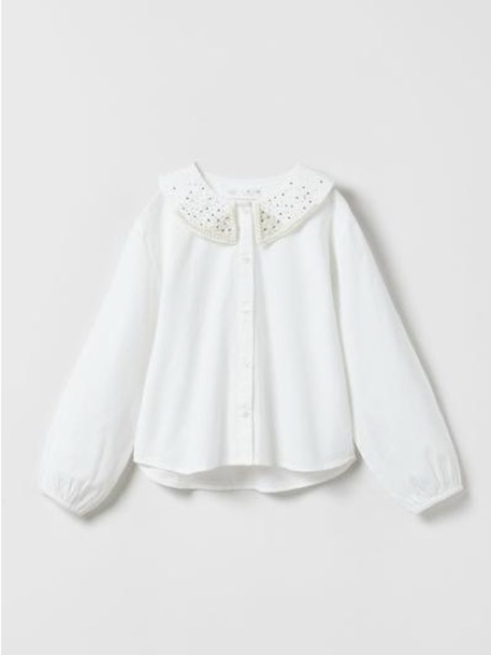 Zara Girls’ White Collar Jewel Poplin Button-Up Shirt